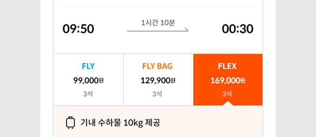 국내/국제선 항공권 운임 선택